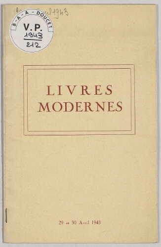 Livres modernes : [vente des 29 et 30 avril 1943]