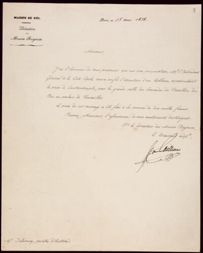 Lettre de Cailleux à Eugène Delacroix, Paris 15 mai 1838