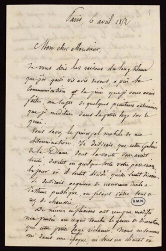 Deux lettres autographes signées de Félix Duban à Eugène Delacroix