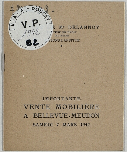 Importante vente mobilière à Bellevue-Meudon : [vente du 7 mars 1942]