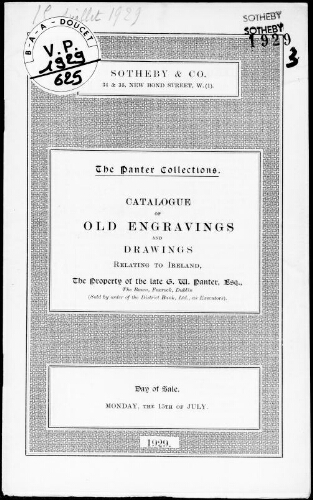 The Panter collections. Catalogue of old engravings and drawings relating to Ireland [...] : [vente du 15 juillet 1929]