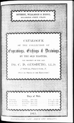 Catalogue of the collection of engravings, etchings and drawings by the old masters […] : [vente du 20 juillet 1915]