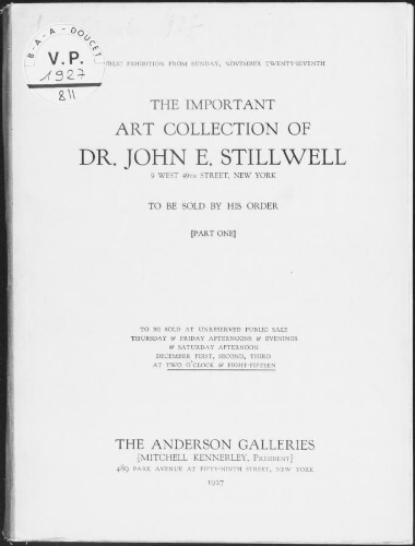 Important art collection of Dr. John E. [...] (part one) : [vente du 1er au 3 décembre 1927]