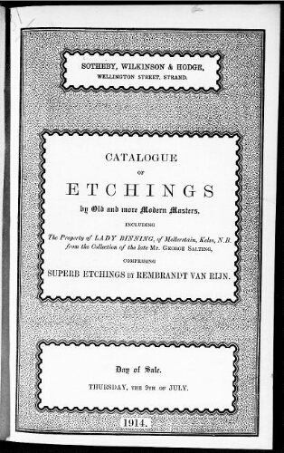 Catalogue of etchings by old and more modern masters […] : [vente du 9 juillet 1914]