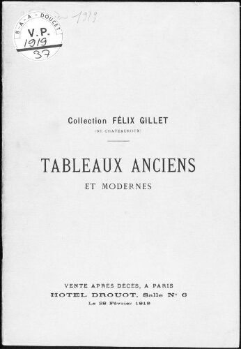 Catalogue des tableaux anciens et modernes [...] : [vente du 28 février 1919]