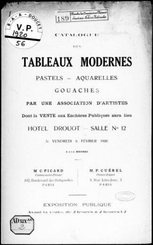 Catalogue des tableaux modernes [...] : [vente du 6 février 1920]