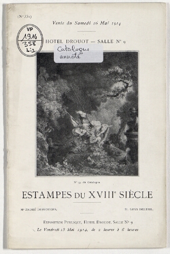 Catalogue des estampes du XVIIIe siècle [...] : [vente du 16 mai 1914]