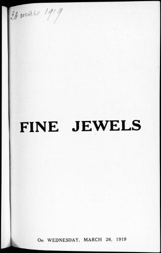 Catalogue of fine jewels [...] : [vente du 26 mars 1919]