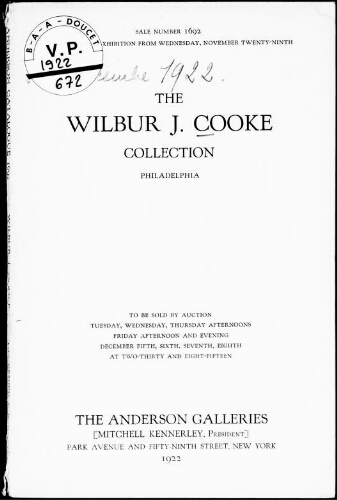 The Wilbur J. Cooke collection, Philadelphia : [vente du 5 au 8 décembre 1922]