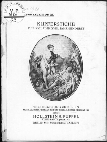 Kupferstiche Des XVII. Und XVIII. Jahrunderts, verseteigerung zu Berlin : [vente du 9 au 12 février 1920]