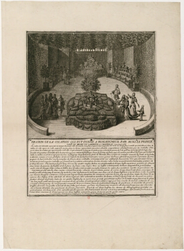 Dessin de la collation qui fut donnée à Monseigneur par Monsieur le Prince dans le milieu du labyrinthe à Chantilly le 29 août 1688