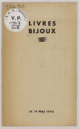 Livres, bijoux : [vente du 19 mai 1943]