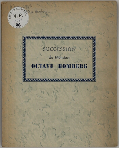 Succession de Monsieur Octave Homberg : [vente du 4 mars 1942]