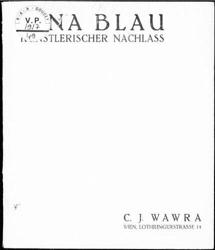 Versteigerung des Künstlerischen Nachlasses der Landschaftsmalerin Tina Blau […] : [vente du 28 mars 1917]
