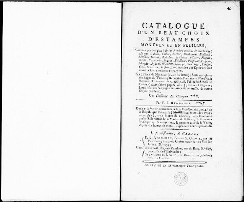 Catalogue d'un beau choix d’estampes montées et en feuilles [...] : [vente du 24 septembre 1795]