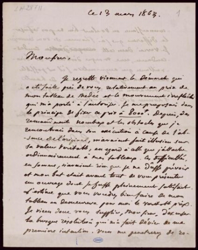 Lettre à Émile Péreire, du 13 mars 1863