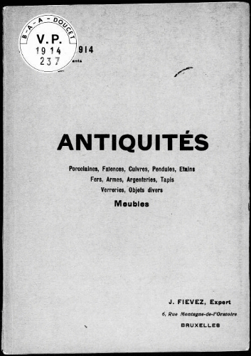 Catalogue des antiquités [...] : [vente du 6 avril 1914]