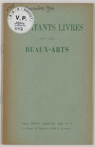 Importants livres sur les beaux-arts : [vente du 14 novembre 1944]