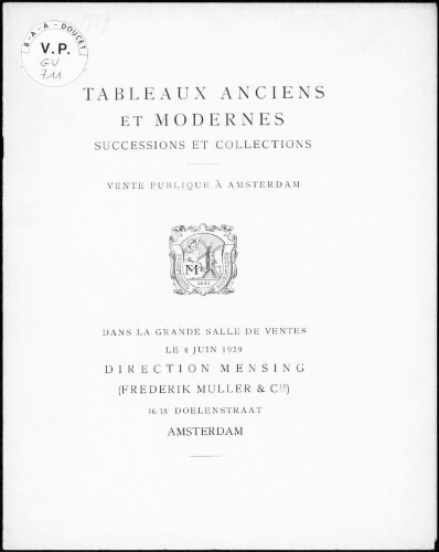 Tableaux anciens et modernes, successions et collections : [vente du 4 juin 1929]
