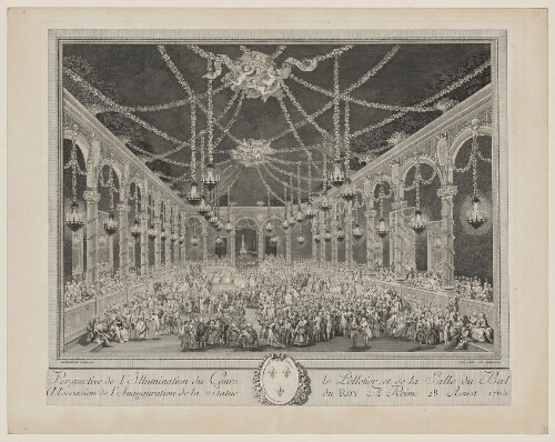 Perspective de l'illumination du Cours le Pelletier, et de la Salle du Bal, à l'occasion de l'inauguration de la statue du Roi à Reims, 28 août 1765