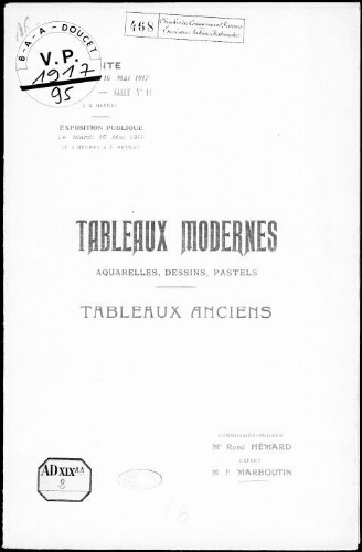 Catalogue des tableaux modernes, aquarelles, pastels, dessins […] : [vente du 16 mai 1917]