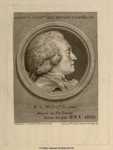 P. L. Moline, amateur, avocat en Parlement, auteur lyrique (Société académique des Enfans d'Apollon)