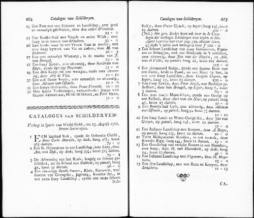 Catalogus van Schilderyen, verkogt in specie van Wissel-Geldt [...] : [vente du 23 août 1768]