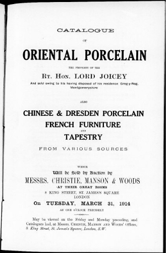 Catalogue of Oriental porcelain [...] : [vente du 31 mars 1914]