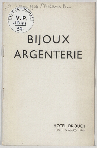 Bijoux, argenterie : [vente du 6 mars 1944]