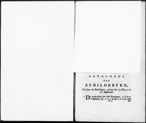 Catalogus van Schilderyen van Jan van Beuningen [...] : [vente du 13 mai 1716]
