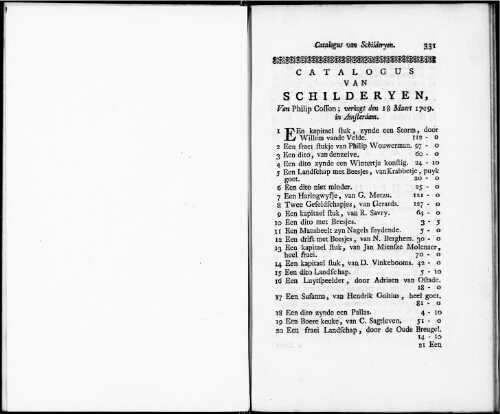 Catalogus van Schilderyen van Philip Cosson [...] : [vente du 18 mars 1729]