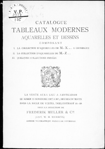 Catalogue tableaux modernes, aquarelles et dessins […] : [vente du 13 novembre 1917]
