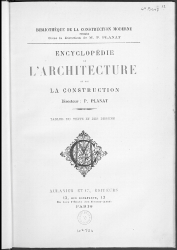 Encyclopédie de l'architecture et de la construction. Tables