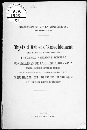 Catalogue des tableaux et dessins anciens [...] : [vente du 19 au 22 mai 1919]