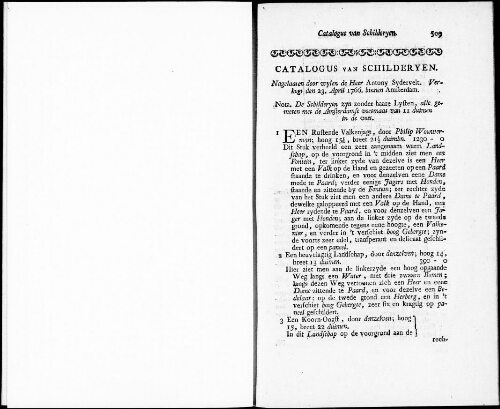 Catalogus van Schilderyen nagelaaten door wylen de Heer Antony Sydervelt [...] : [vente du 23 avril 1766]
