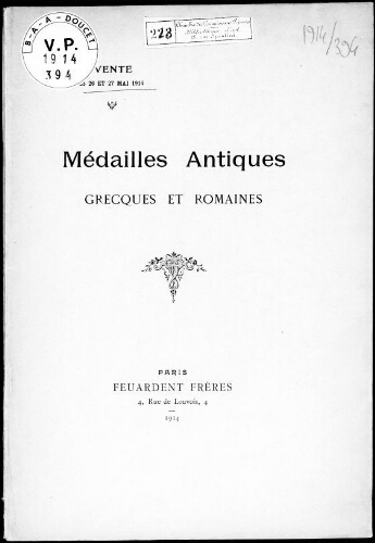 Médailles antiques, grecques et romaines […] : [vente du 26 mai 1914]