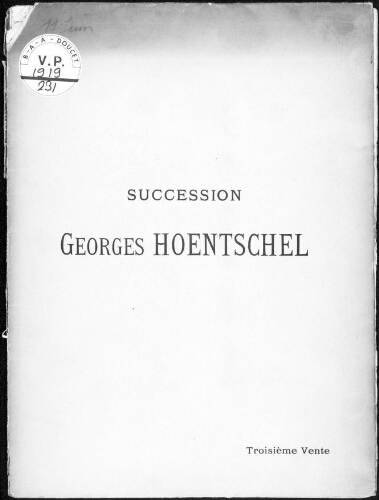 Succession Georges Hoentschel. 3ème vente [...] : [vente du 11 juin 1919]