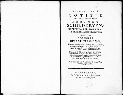Naauwkeurige Notitie van het uitmuntend Cabinet Schilderyen, Beelden en Beeldwerken [...] : [vente du 31 juillet 1771]