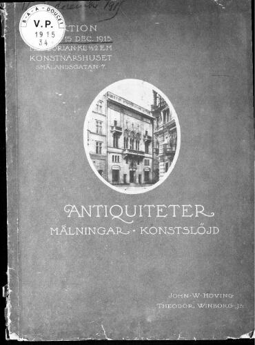 Katalog ofver Antika Konstverk Målningar af svenska och utländska Mästare [...] : [vente des 14 et 15 décembre 1915]