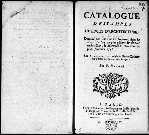 Catalogue d'estampes et livres d'architecture [...] : [vente du 1er décembre 1756]