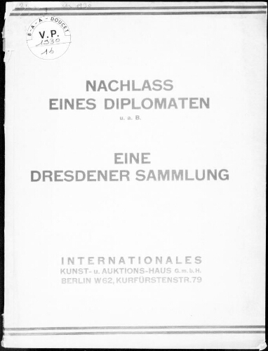 Nachlass eines Diplomaten u. a. B., eine Dresdener Sammlung : [vente des 21 et 22 janvier 1930]