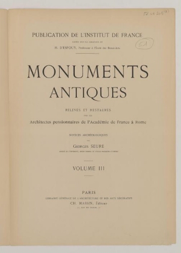 Monuments antiques […]. Tome 3 : Italie et provinces romaines