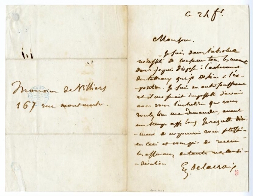 Lettre d'Eugène Delacroix à Monsieur de Villiers, 24 février 1855