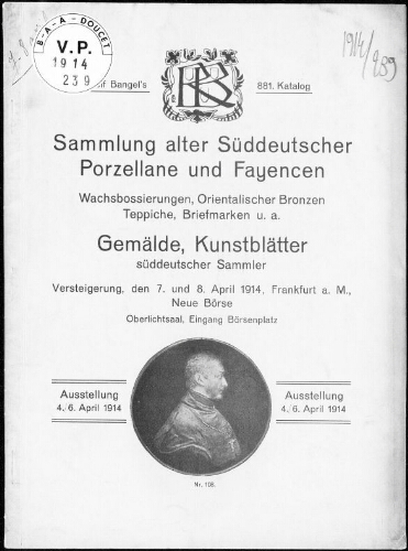 Verzeichnis über Alte süddeutsche Porzellane und Fayencen [...] : [vente du 7 avril 1914]