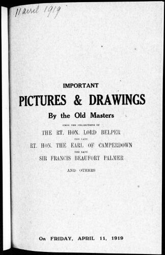 Catalogue of important pictures [...] : [vente du 11 avril 1919]
