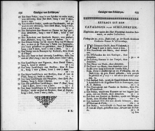 Extract uit een Catalogus van Schilderyen nagelaaten door wylen den Heer Vroedschap Arnoldus Borwater [...] : [vente du 20 juillet 1756]