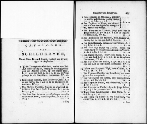 Catalogus van Schilderyen van de Wed. Bernard Picart [...] : [vente du 15 mai 1737]