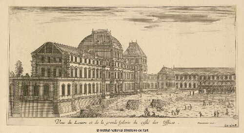 Veue du Louvre et de la grande Galerie du costé des Offices