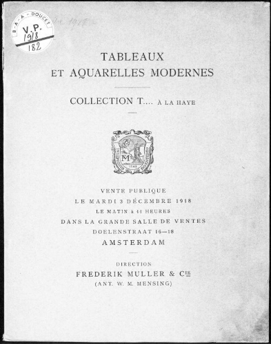 Tableaux et aquarelles modernes […] : [vente du 3 décembre 1918]