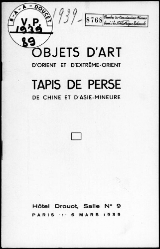 Objets d'art d'Orient et d'Extrême-Orient […] : [vente du 6 mars 1939]